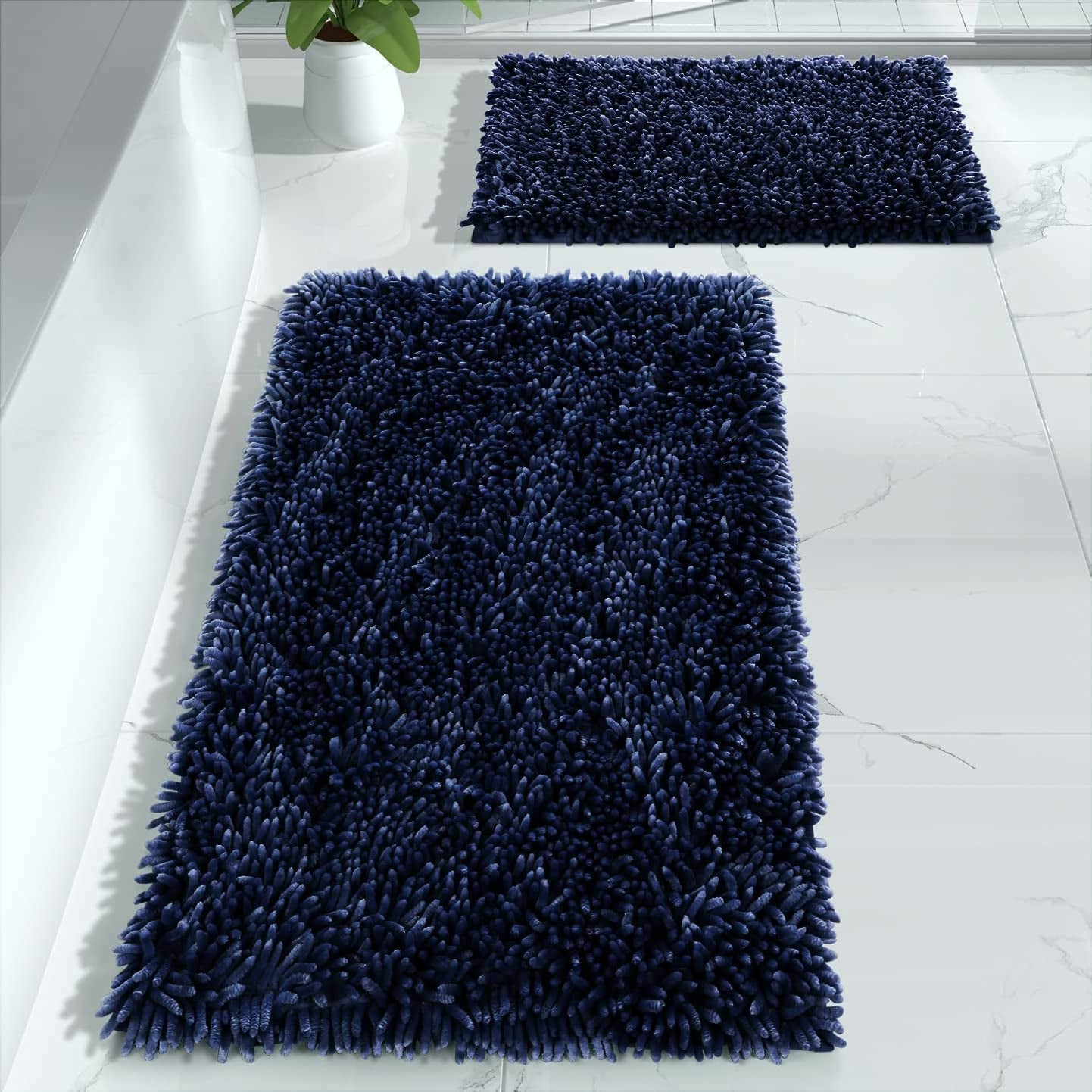 Yimobra Bathroom Rugs Sets 2 Piece, Luxury Shaggy Extra Thick Bathroom Rugs, Plush Non-Slip Mats for Bath Room Floor, Machine Wash, Ultra Absorbent, 31.5 X 19.8 + 24 X 17 Inches, Light Grey