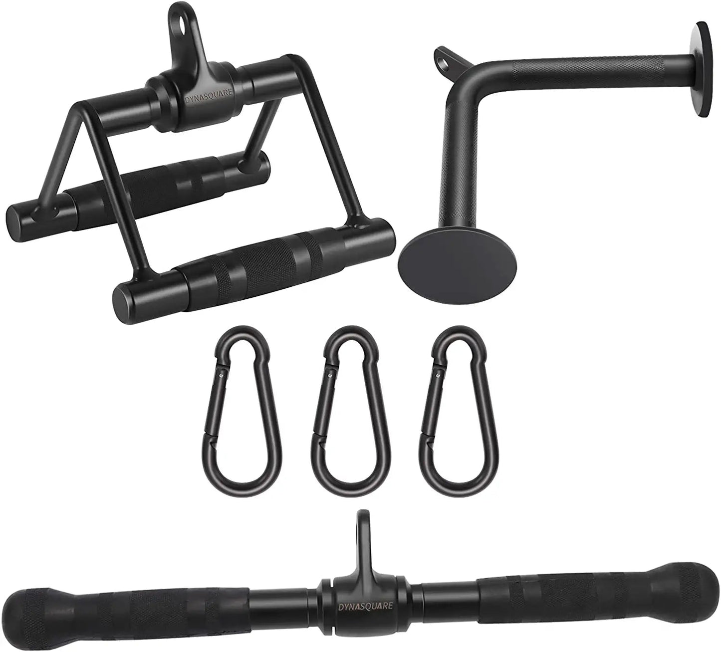 DYNASQUARE Pro Cable Attachments for Home Gym, LAT Pulldown Equipment, Weight Machine Accessories, Straight Pull down Bar, V-Shaped Press down Bar, Tricep Rope, Exercise & Double D Handle
