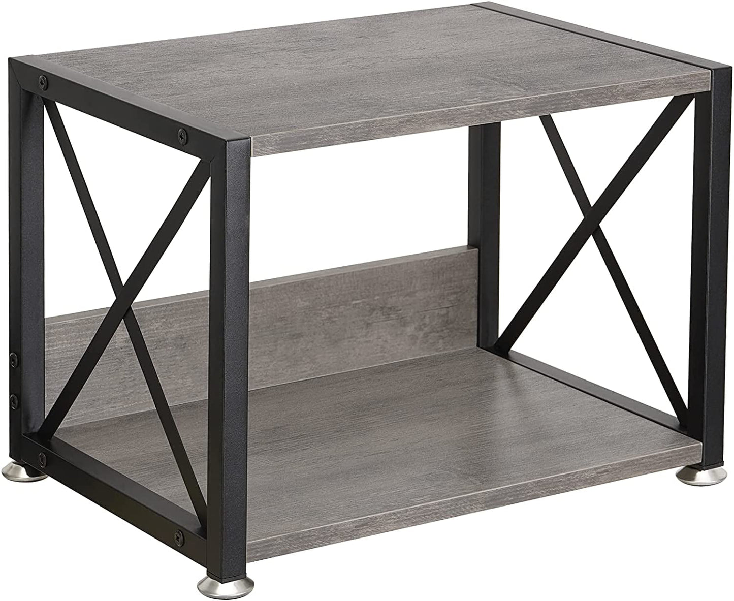 Giikin Desktop Printer Stand with 2 Tier Wood Storage Shelves, Multi-Purpose Desk Organizer for Fax Machine, Scanner, Files, Books, Rustic Brown Printer Shelf with Adjustable Anti-Skid Feet (Brown)