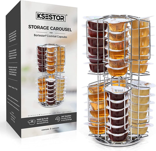 Storage Carousel for Bartesian Cocktail Capsules by Ksestor - Holds up to 48 Bartesian Pods - 360-Degree Rotation - Bartesian Pod Holder - Bartesian - Bartesian Professional Cocktail Machine - Chrome Finish