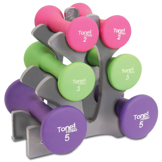 Dumbbell Set with "A" Frame Rack 20lb Hourglass Neoprene