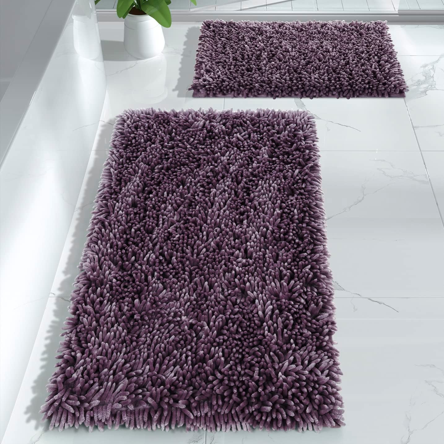 Yimobra Bathroom Rugs Sets 2 Piece, Luxury Shaggy Extra Thick Bathroom Rugs, Plush Non-Slip Mats for Bath Room Floor, Machine Wash, Ultra Absorbent, 31.5 X 19.8 + 24 X 17 Inches, Light Grey