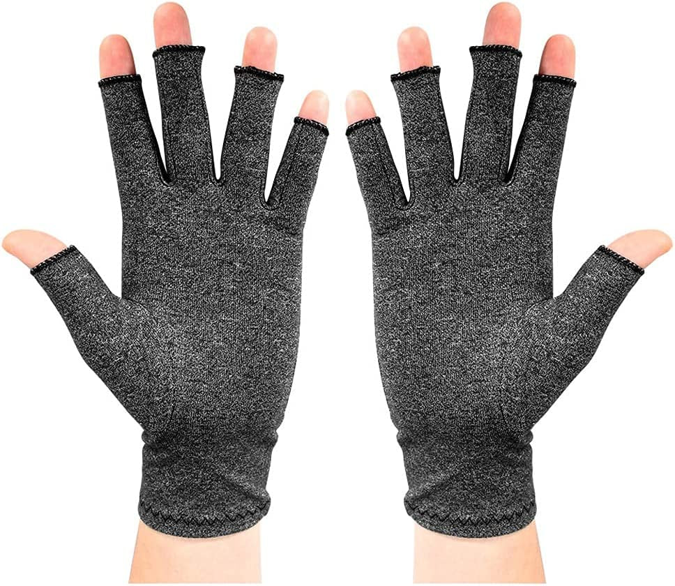 Arthritis Compression Gloves 2 Pair Non Slip Fingerless Gloves Unisex Hand Gloves Support for Wrist Hands Rheumatoid Osteoarthritis Joint Pain Relief Work Fitness (Color : L)