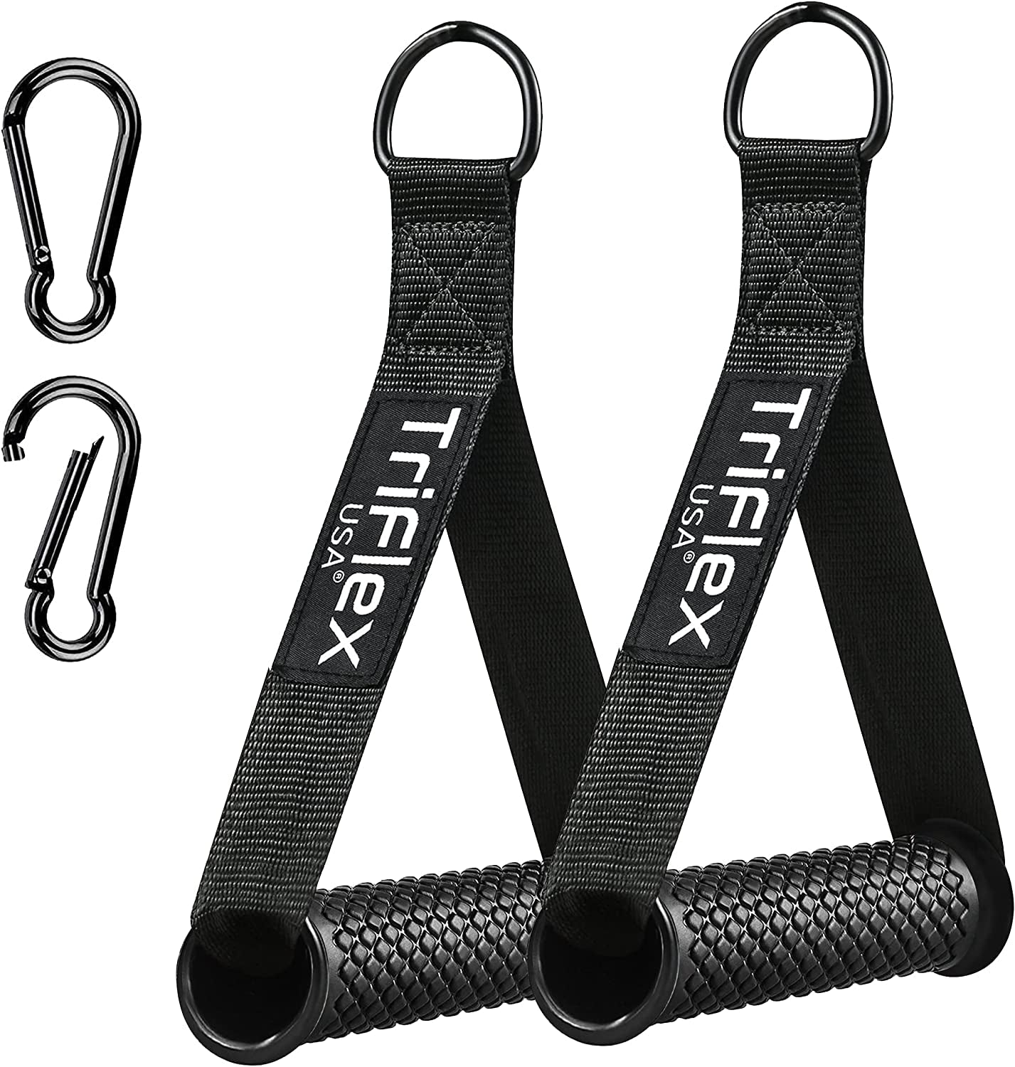 Triflexusa Elite Resistance Band Handles with Black Clips – 2 Pcs Heavy Duty Handles with Strong Carabiners – Gym Cable Machine Handles – Premium Handles for Resistance Bands for Fitness Machines