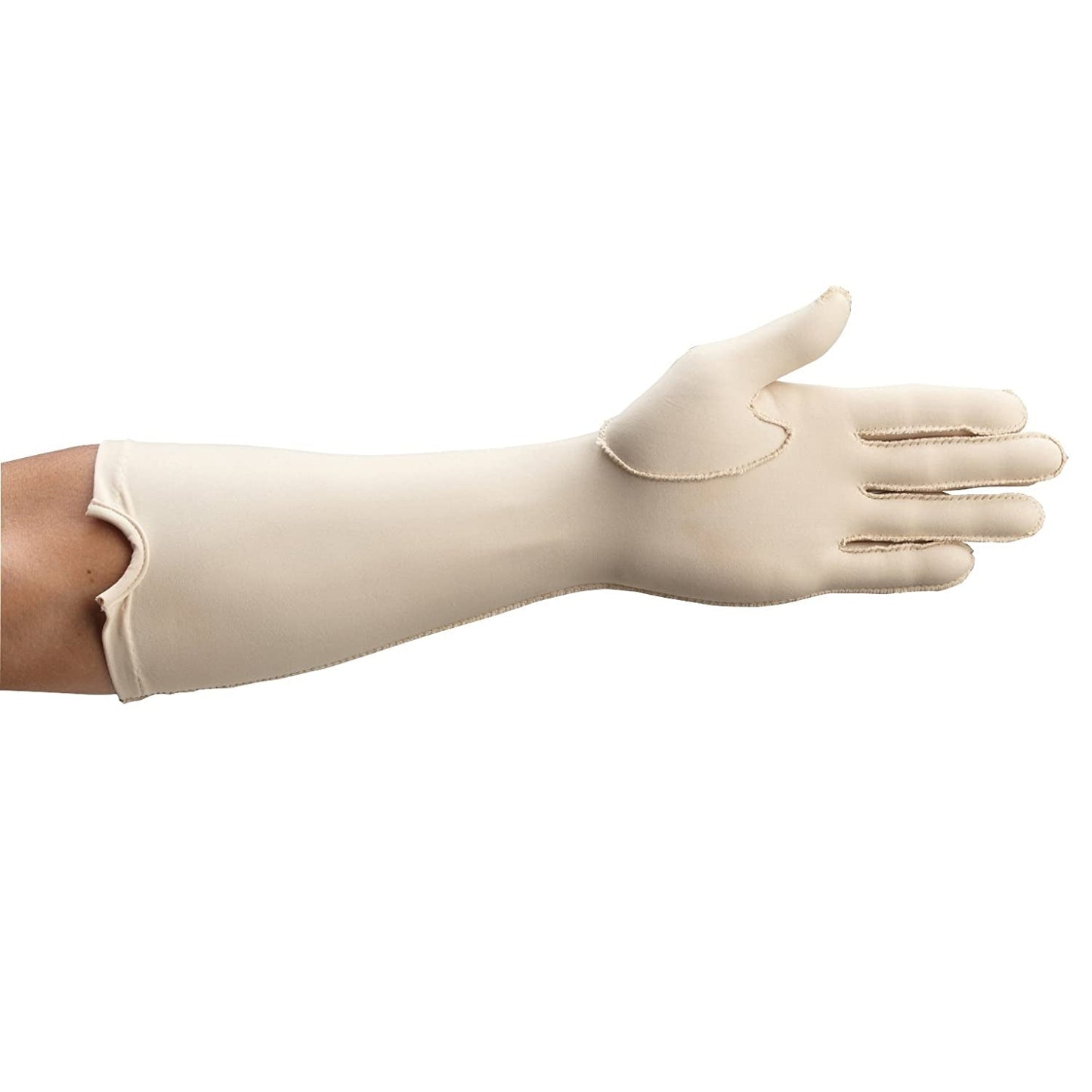 Rolyan 50969 Forearm Length Left Compression Glove, Full Finger Compression Sleeve to Control Edema and Swelling, Water Retention, and Vericose Veins, Covers Fingers to Forearm on Left Arm, Medium