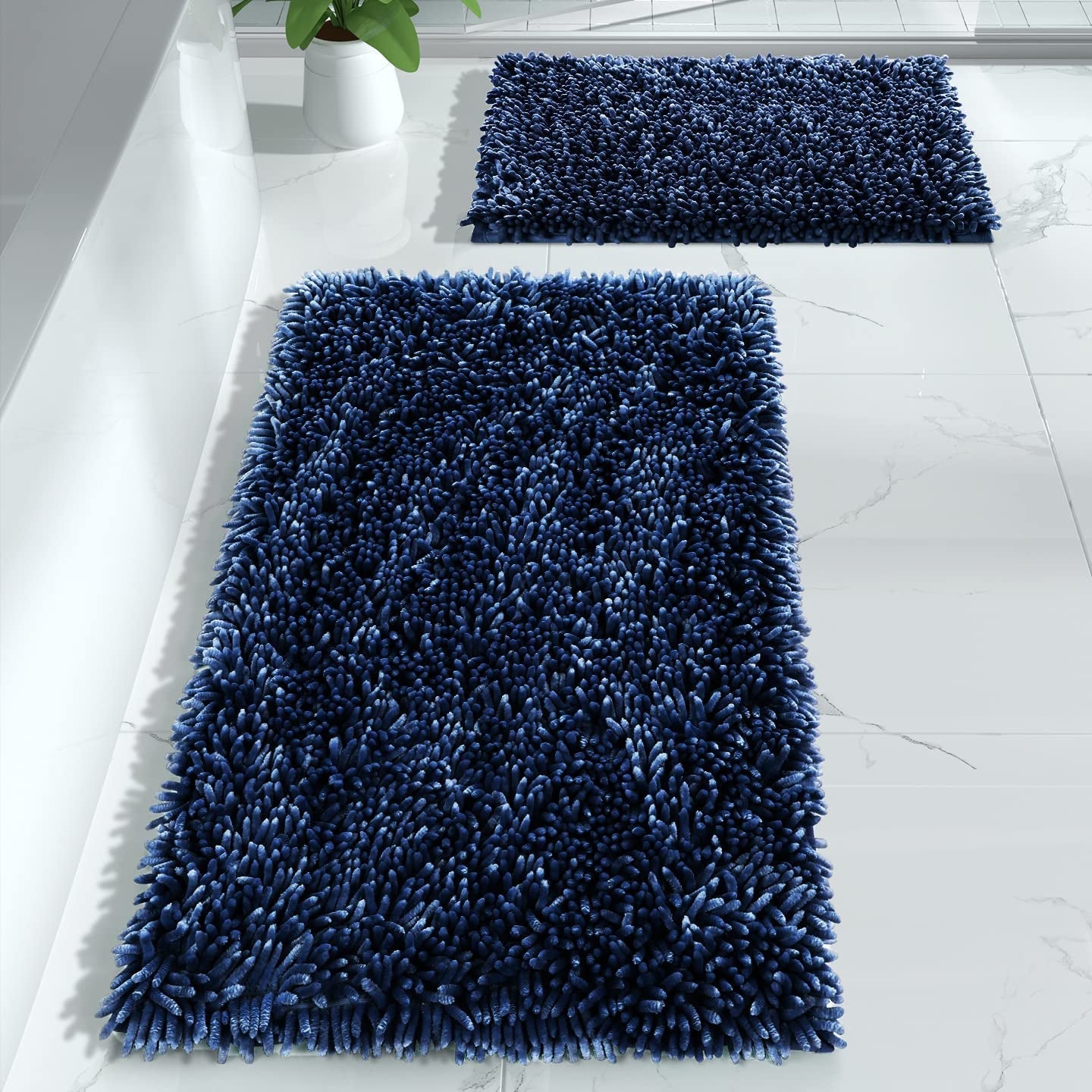 Yimobra Bathroom Rugs Sets 2 Piece, Luxury Shaggy Extra Thick Bathroom Rugs, Plush Non-Slip Mats for Bath Room Floor, Machine Wash, Ultra Absorbent, 31.5 X 19.8 + 24 X 17 Inches, Light Grey