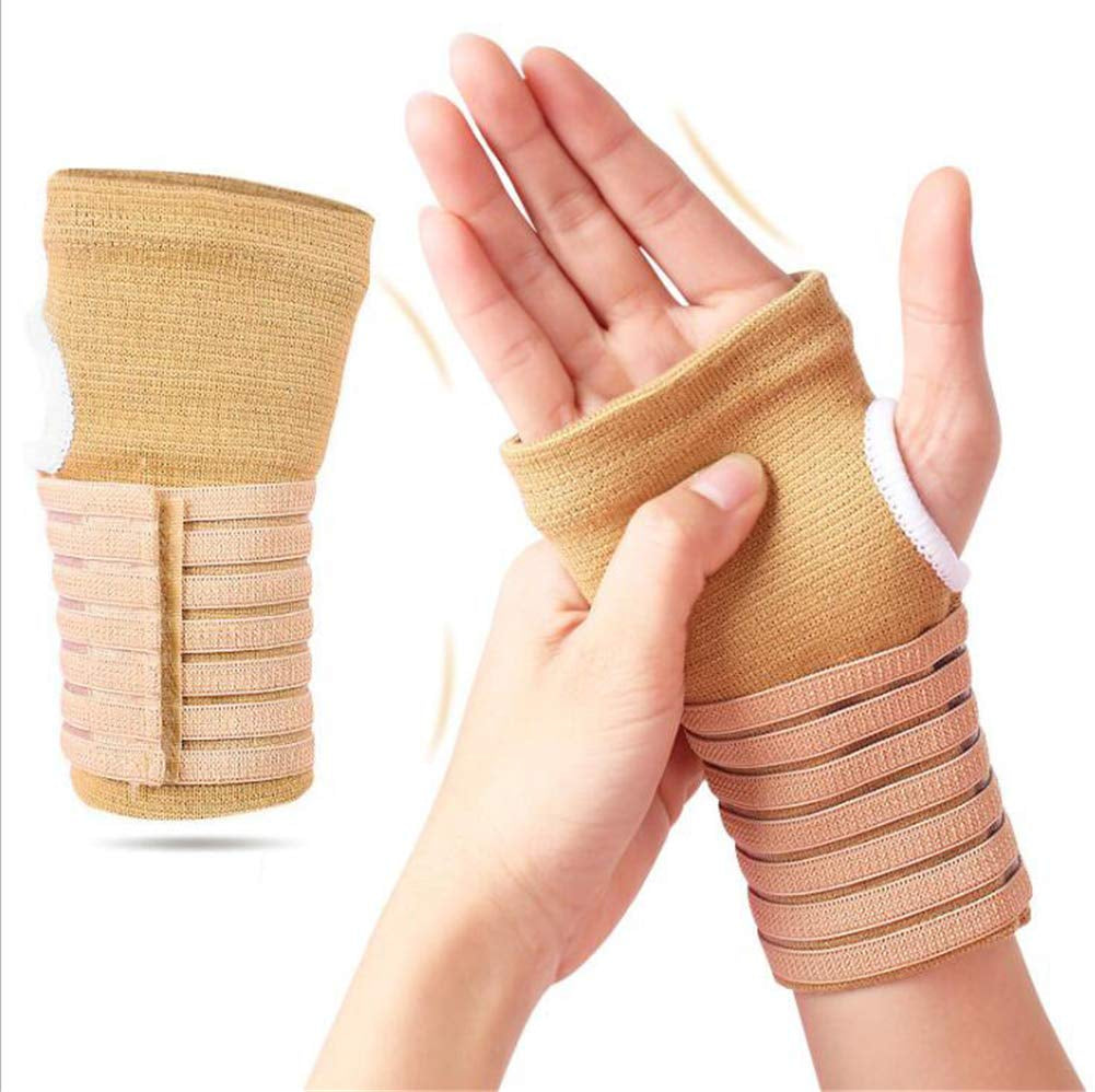 Pricexes Wrist Supports Gloves with Adjustable Strap, 1 Pair Sweat Absorbing and Breathable Compression Gloves for Hand Ache Relief, Wrist Sprain, Typing, Workout, Beige