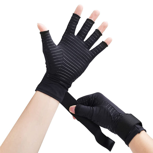 Futuergmic Compression Arthritis Gloves with Strap, Best Open Finger Glove Hand Wrist Support for Rheumatoid Arthritis, Carpal Tunnel, RSI, Tendonitis, Daily Healing, Hand Pain Relief