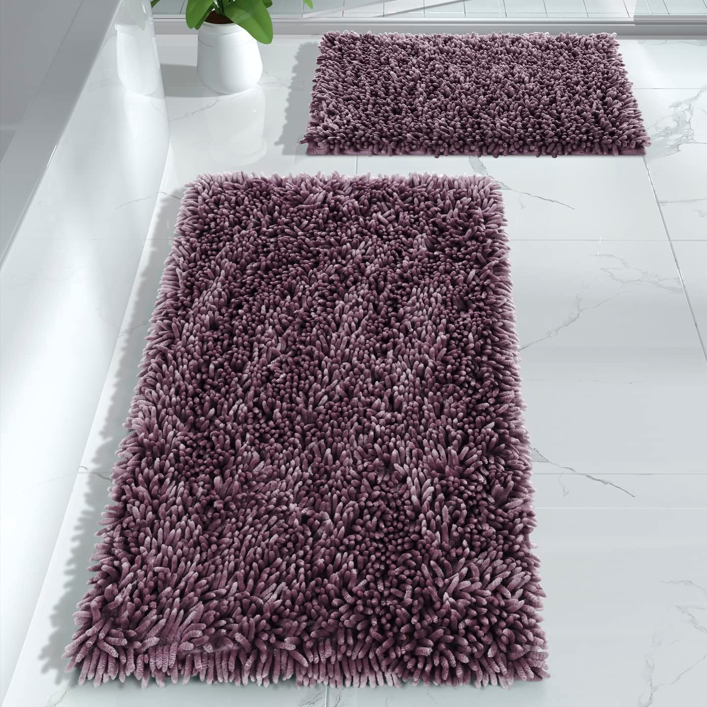 Yimobra Bathroom Rugs Sets 2 Piece, Luxury Shaggy Extra Thick Bathroom Rugs, Plush Non-Slip Mats for Bath Room Floor, Machine Wash, Ultra Absorbent, 31.5 X 19.8 + 24 X 17 Inches, Light Grey