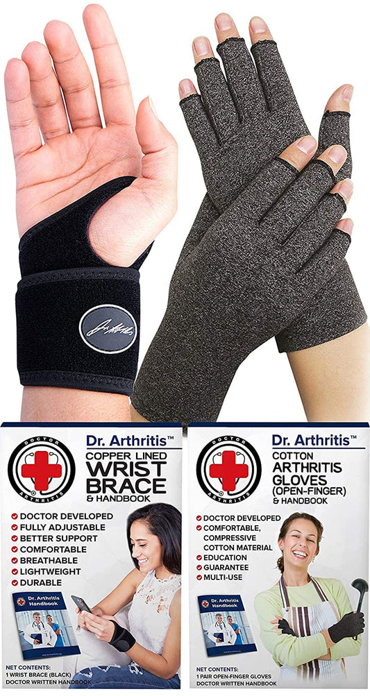 Bundle: Copper Lined Wrist Support (Single) + Compression Gloves (S)