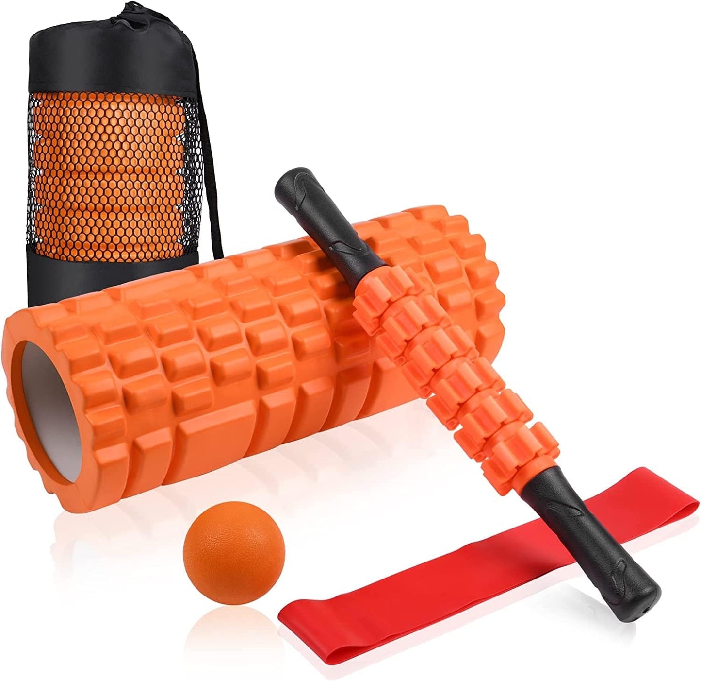 6 In1 Foam Roller Set, Trigger Point Foam Roller, Yoga Stick, Massage Ball, Fixation Ball, Fitness Stretching Strap, Carrying Bag, Towel, Massage Roller for Deep Muscle Massage Pilates Yoga
