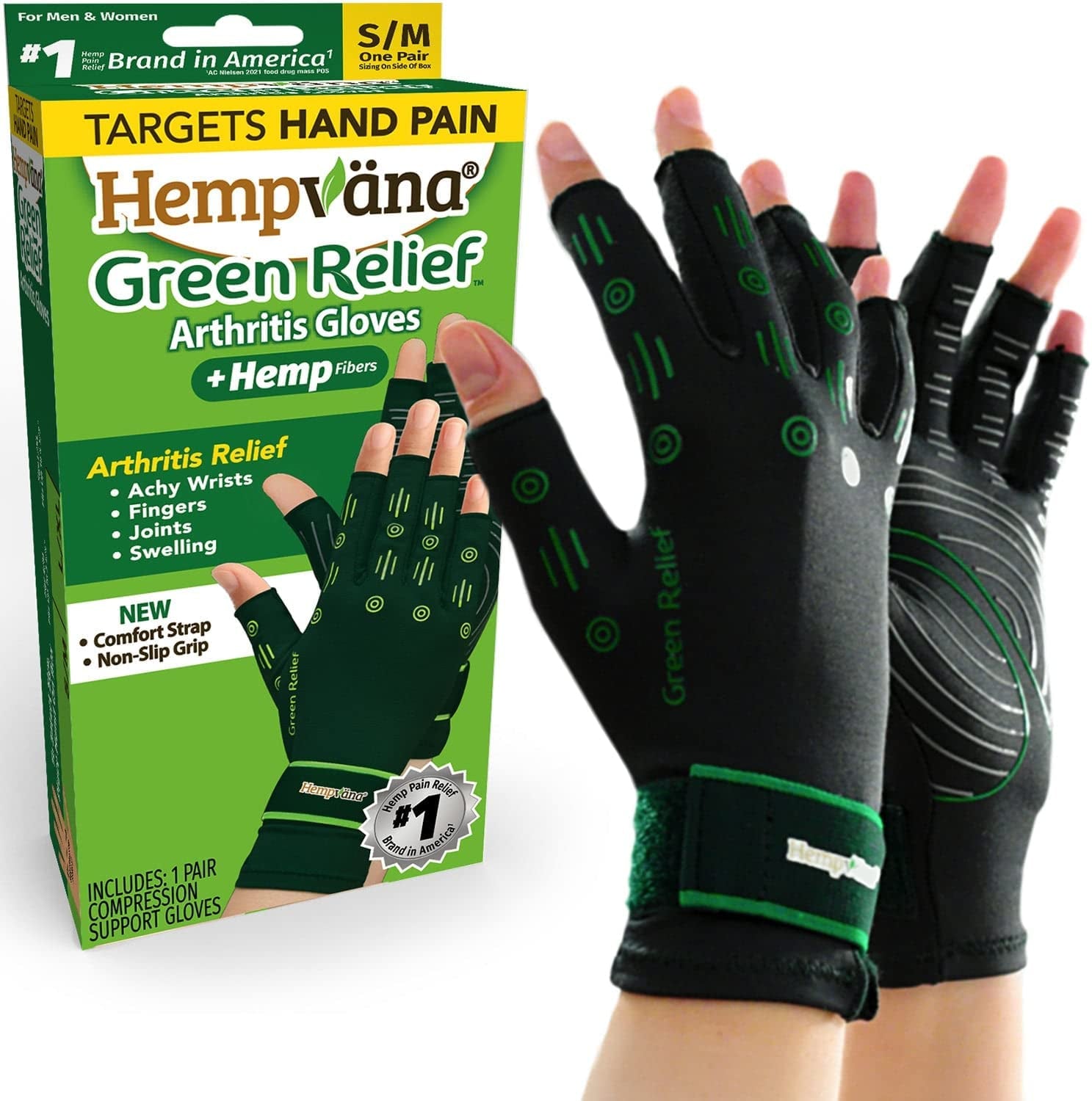 Hempvana Arthritis Compression Gloves - Fingerless Gloves Made with Cannabis Hemp Plant Fibers - Support for Wrist & Hands (S/M)