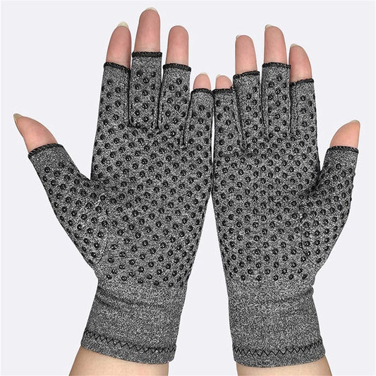 KOLCU Arthritis Gloves, Compression Gloves Therapy for Arthritis Pain Relief, Anti-Slip Fingerless Design for Women and Men, Provide Support for Hands and Finger Joint,Training Gloves Grey,L