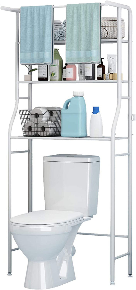 UDEAR 3 Shelf Bathroom Space Saver,Over the Toilet Rack,Bathroom Corner Stand Storage Organizer Accessories,The Washing Machine,With Hanging Rod,Bathroom Tower Shelf,White