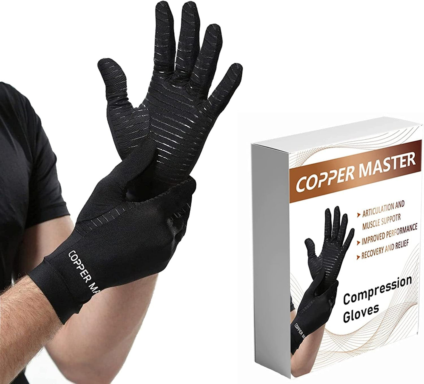 HIGHCAMP Compression Gloves for Arthritis Hands, Copper Infused to Relief Swelling Pain Joints Wrist