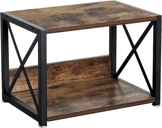 Giikin Desktop Printer Stand with 2 Tier Wood Storage Shelves, Multi-Purpose Desk Organizer for Fax Machine, Scanner, Files, Books, Rustic Brown Printer Shelf with Adjustable Anti-Skid Feet (Brown)