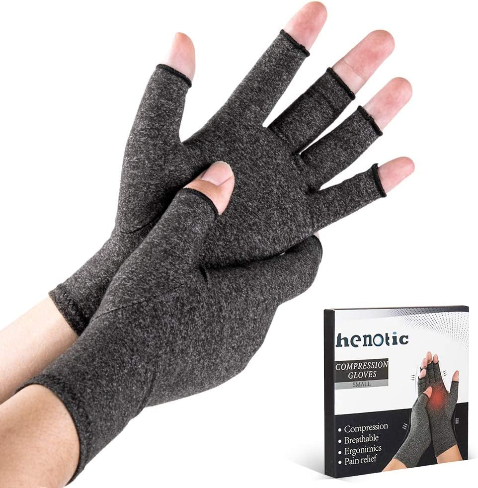 HENOTIC Arthritis Compression Gloves for Women Men, Fingerless Breathable & Moisture Wicking Compression Gloves for Relieving Carpal Tunnel Aches, Rheumatoid Pains, Joint Swell