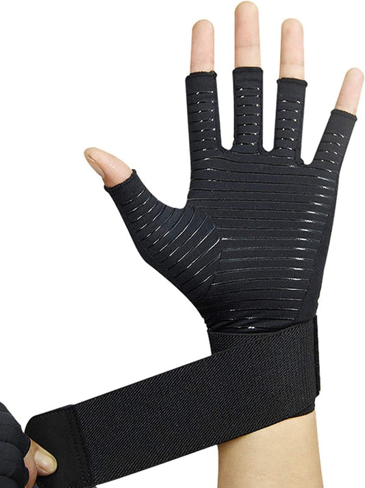Copper Arthritis Gloves for Women and Men Compression Gloves with Strap, Upgrade Breathable Non-Slip Copper Gloves for Hand Pain Relief, Swelling and Carpal Tunnel, Fingerless for Typing