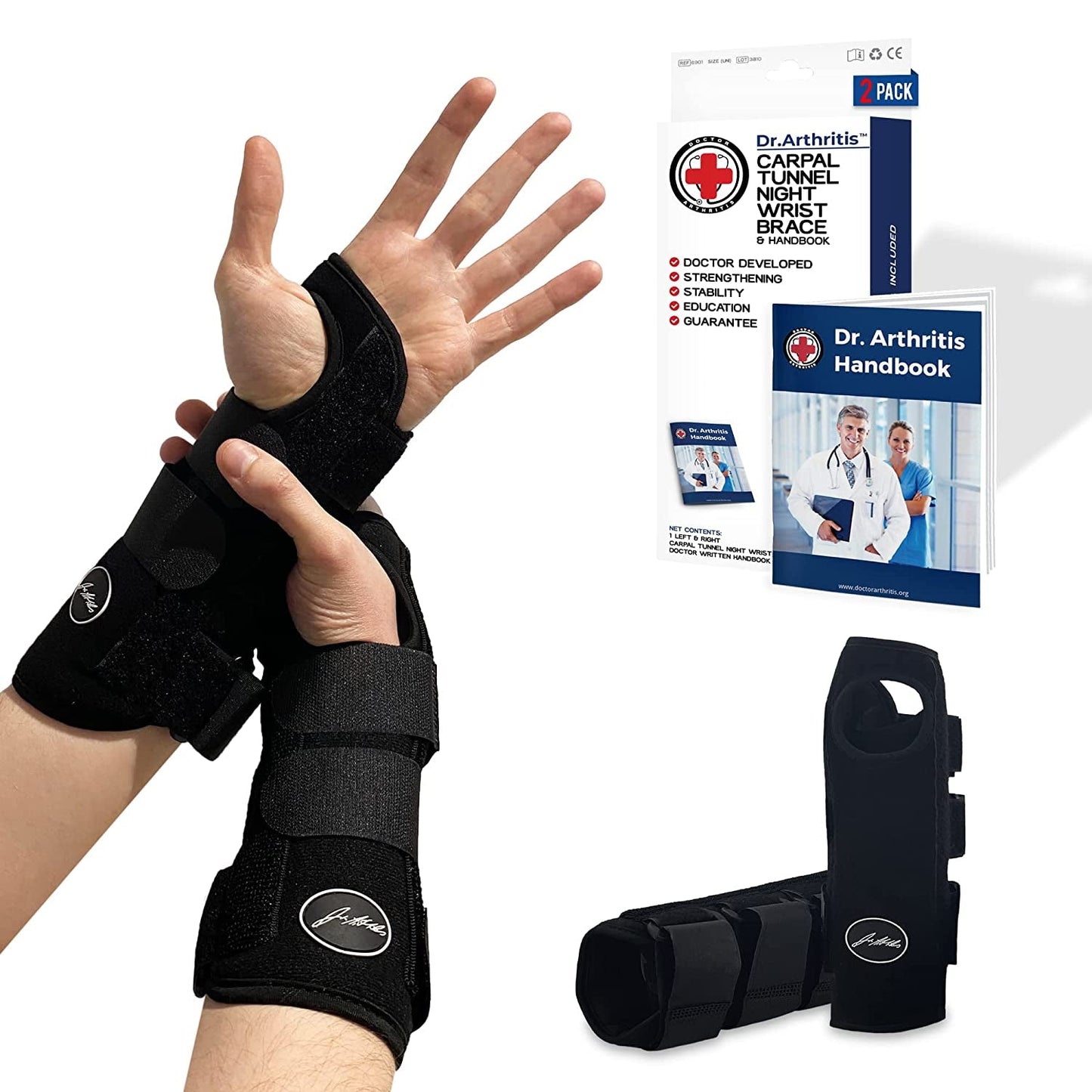 Doctor Developed Copper Wrist Brace/Carpal Tunnel/Wrist Support/Wrist Splint/Hand Brace -F.D.A. Medical Device & Doctor Handbook-Night Support for Women Men-Right & Left Hands (Single)