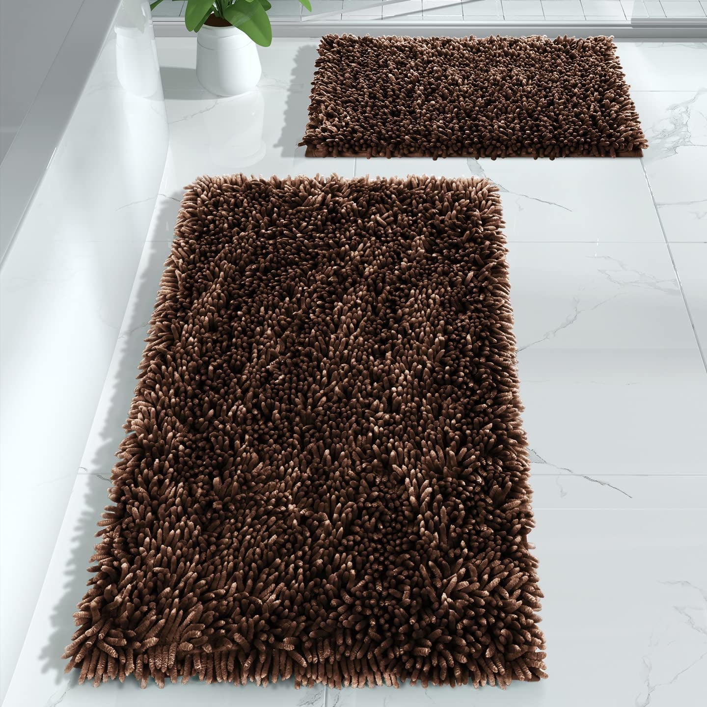 Yimobra Bathroom Rugs Sets 2 Piece, Luxury Shaggy Extra Thick Bathroom Rugs, Plush Non-Slip Mats for Bath Room Floor, Machine Wash, Ultra Absorbent, 31.5 X 19.8 + 24 X 17 Inches, Light Grey