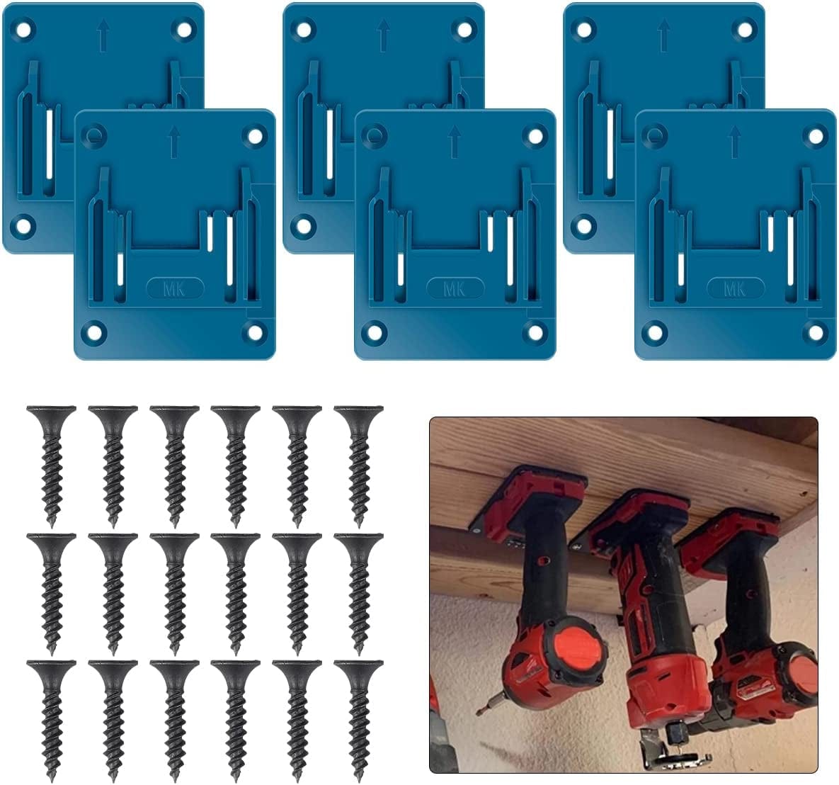 6Pcs Tool Holder Wall Mount Machine Storage Rack Electric Tool Holder Bracket with Screws Durable Plastic Tool Holder Machine Tool Hanger for 14.4 to 18V Electric Tool Workshop Storage