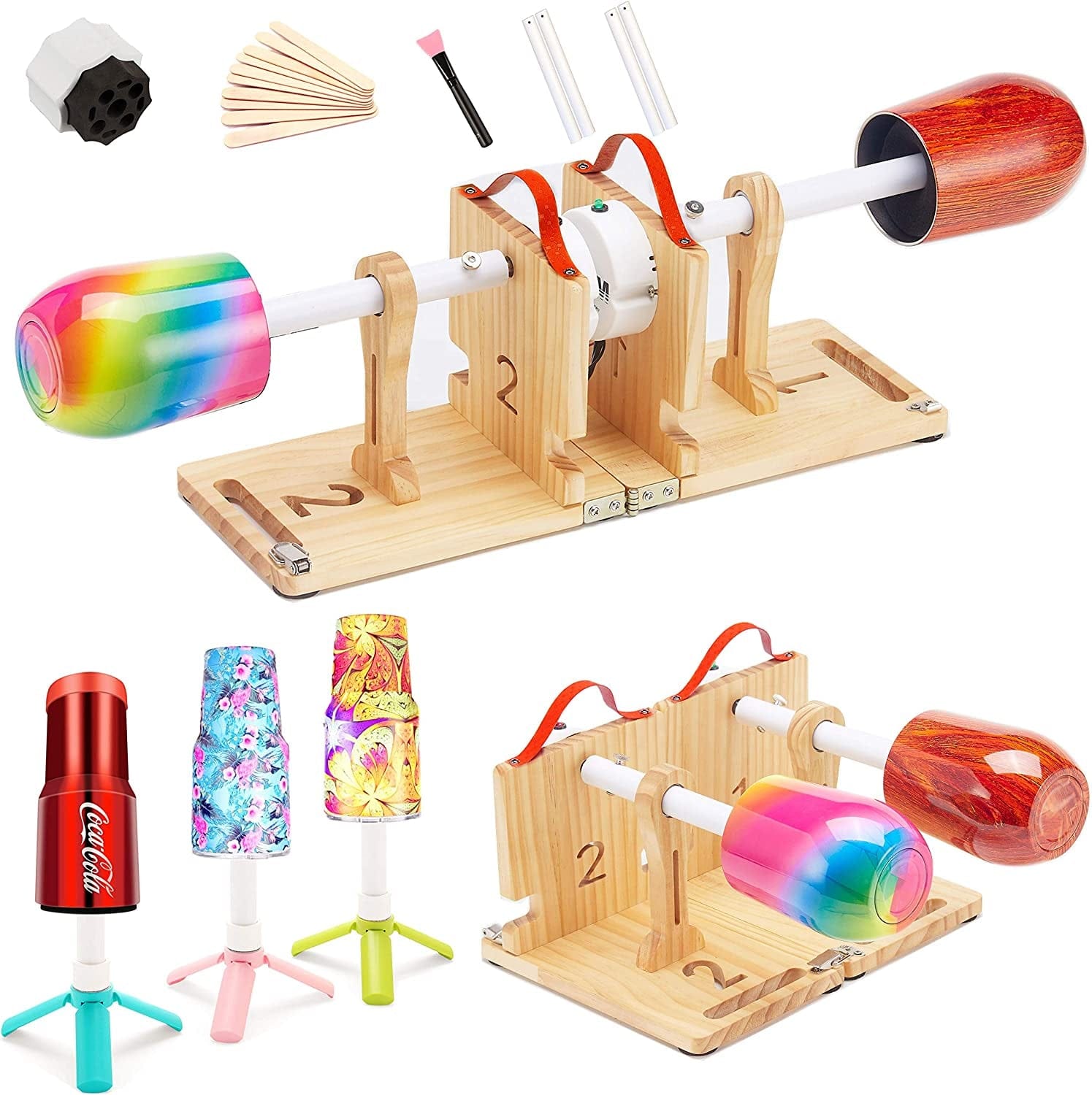 6X Multi Cup Turners for Crafts Tumbler Cup Spinner Machine Kit, Wood Cuptisserie Turner DIY Glitter Epoxy Tumblers