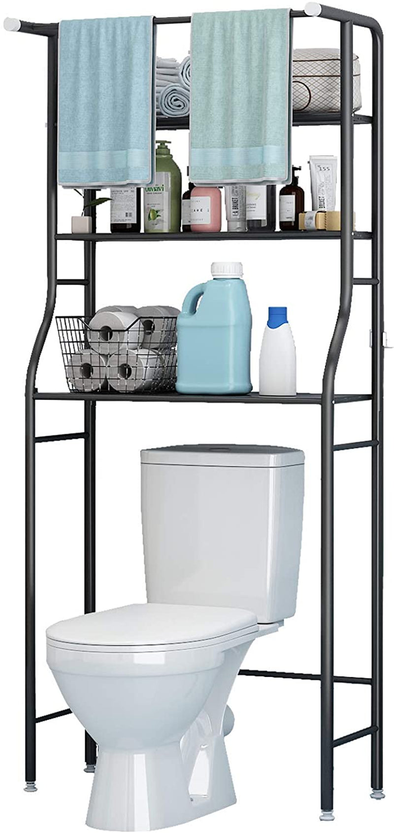 UDEAR 3 Shelf Bathroom Space Saver,Over the Toilet Rack,Bathroom Corner Stand Storage Organizer Accessories,The Washing Machine,With Hanging Rod,Bathroom Tower Shelf,White