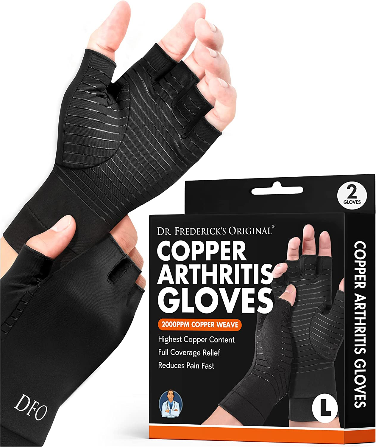 Dr. Frederick'S Original Copper Arthritis Glove - 2 Gloves - Perfect Computer Typing Gloves - Fit Guaranteed - Medium