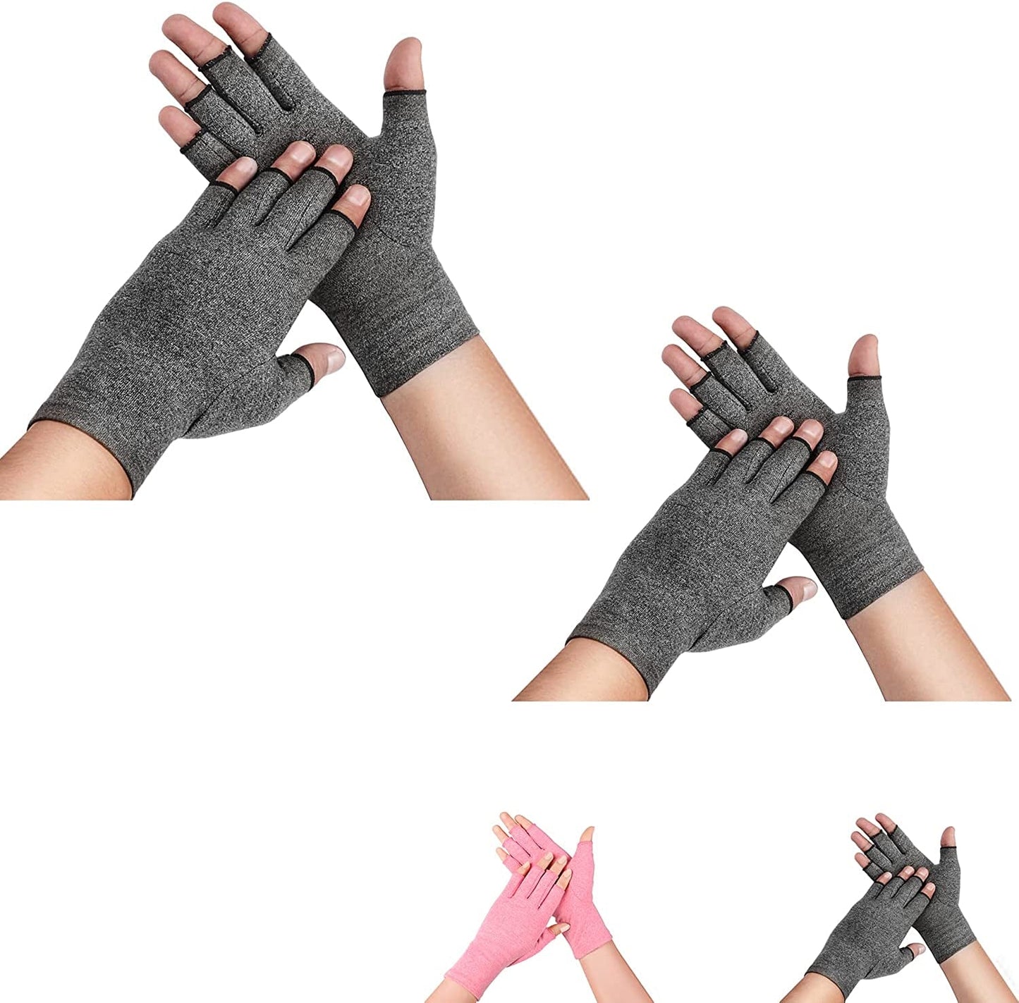 Supregear Arthritis Gloves, Rheumatoid Arthritis Compression Gloves for Pain Relief Gaming Typing Fingerless Gloves, 2 Pairs