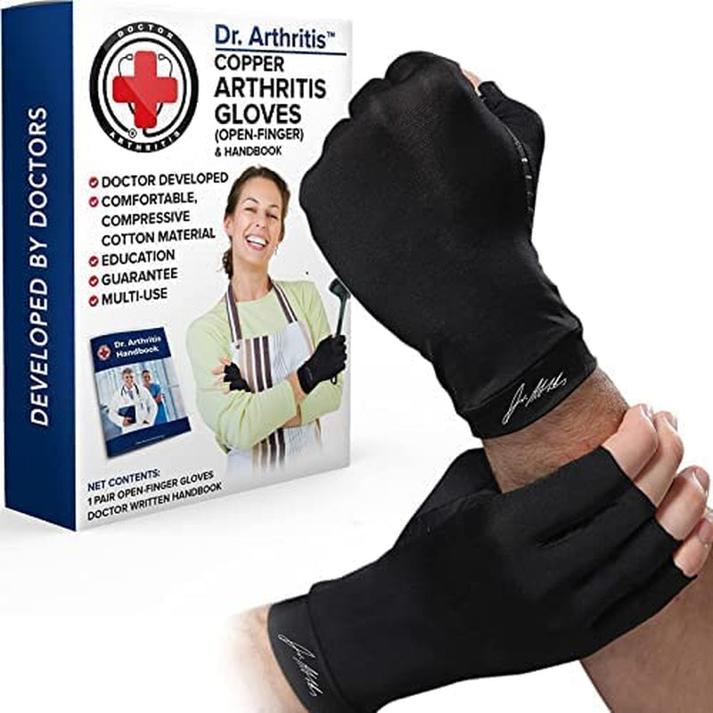 Copper Arthritis Compression Gloves for Women and Men, Carpal Tunnel Gloves, Hand Brace for Arthritis Pain and Support by Dr. Arthritis (Black, Xx-Large)