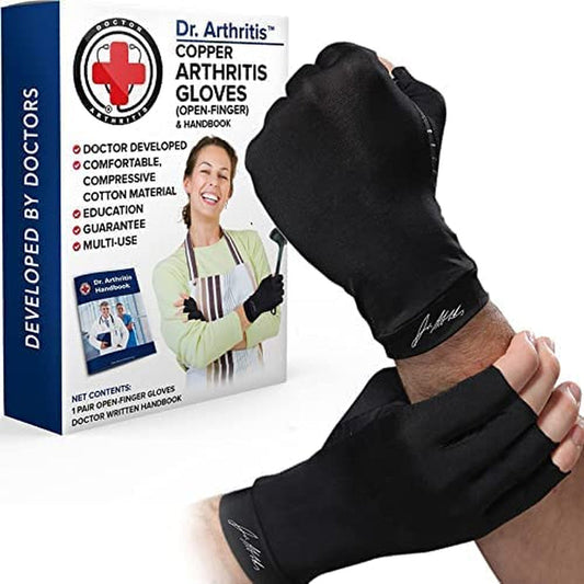 Copper Arthritis Compression Gloves for Women and Men, Carpal Tunnel Gloves, Hand Brace for Arthritis Pain and Support by Dr. Arthritis (Black, Xx-Large)