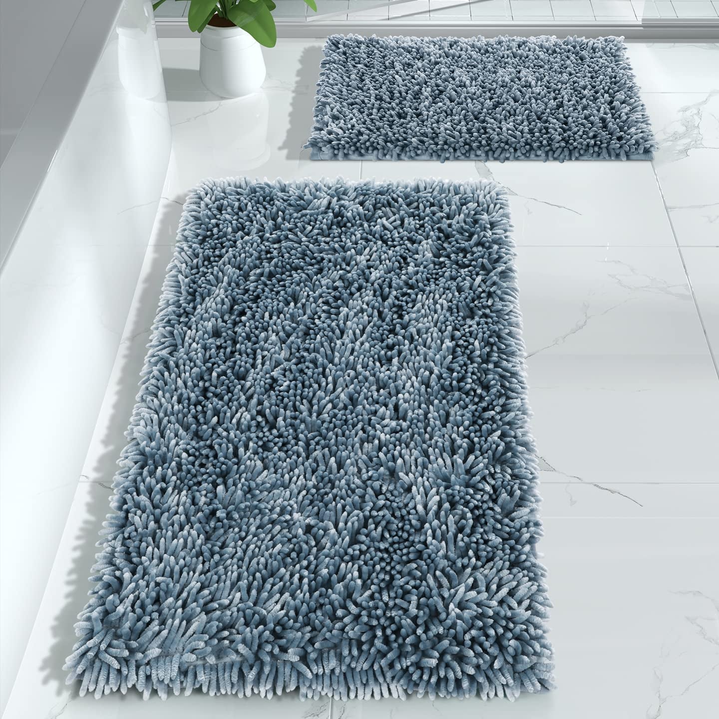 Yimobra Bathroom Rugs Sets 2 Piece, Luxury Shaggy Extra Thick Bathroom Rugs, Plush Non-Slip Mats for Bath Room Floor, Machine Wash, Ultra Absorbent, 31.5 X 19.8 + 24 X 17 Inches, Light Grey