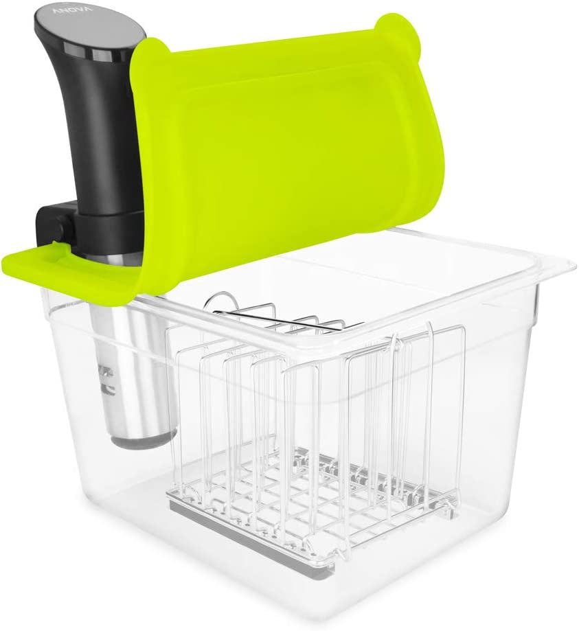EVERIE Sous Vide Container with Universal Silicone Lid and Sous Vide Rack and Container Sleeve Compatible with Anova All Models,Breville Joule, Instant Pot Sous Vide Cooker ( KIT-TY-GJ)