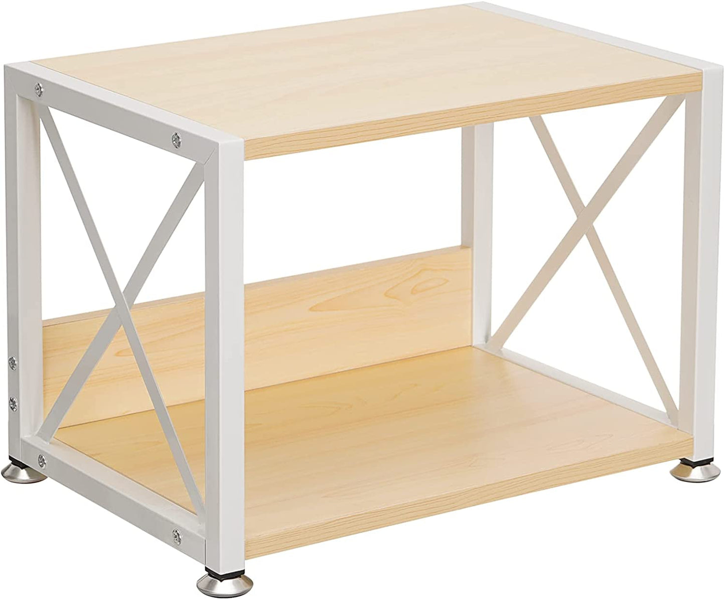 Giikin Desktop Printer Stand with 2 Tier Wood Storage Shelves, Multi-Purpose Desk Organizer for Fax Machine, Scanner, Files, Books, Rustic Brown Printer Shelf with Adjustable Anti-Skid Feet (Brown)