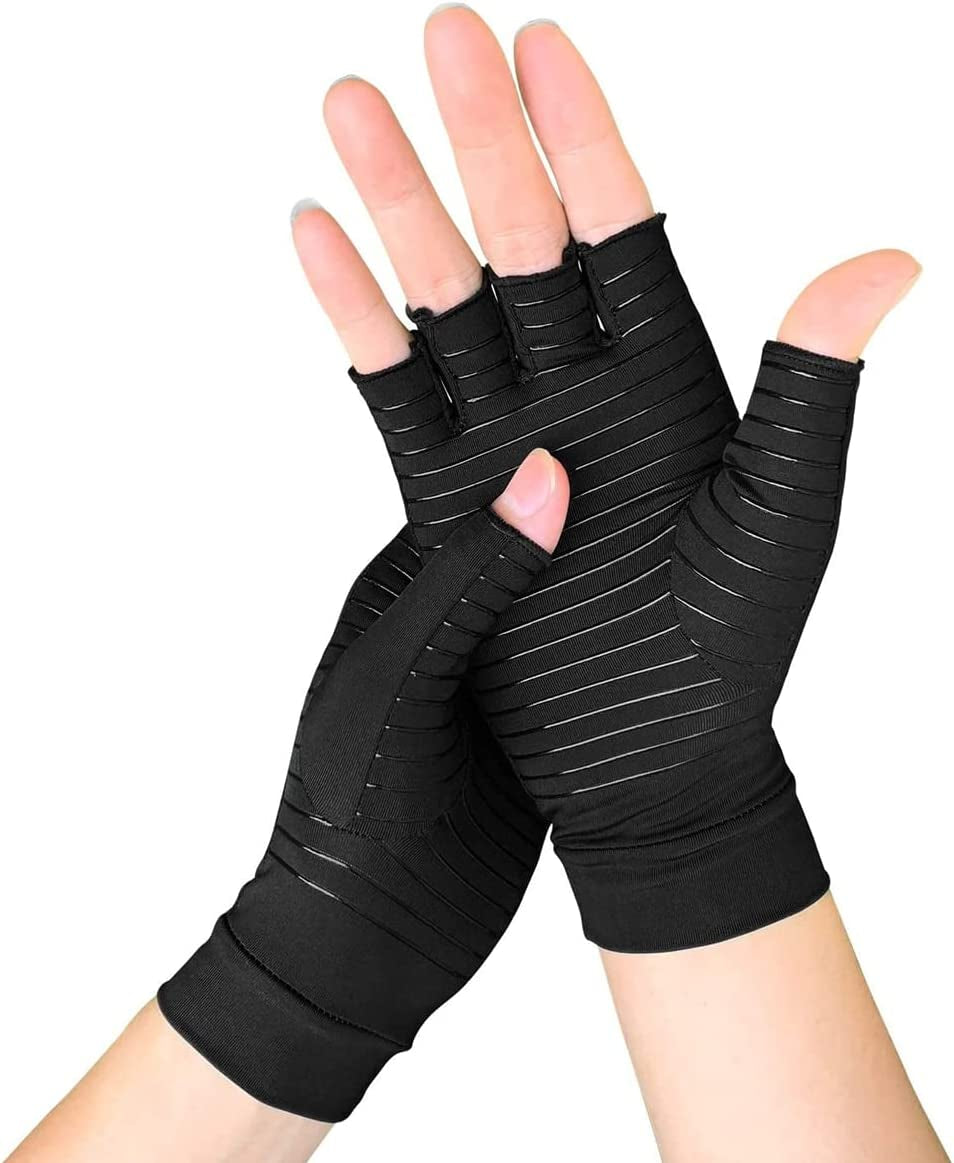 Fingerless Copper Arthritis Gloves Hand Compression Gloves for Women Men Arthritis Pain Relief Hand Gloves for Typing Support Copper Gloves for Arthritis Compression Half Finger Gloves (M)