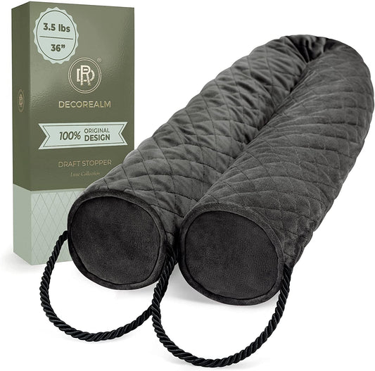 Under Door Draft Stopper – 3.5 Lb Door Draft Blocker Weighted with Ceramic Beads for a Tight Seal – Durable, Machine Washable Velvet Covered Draft Stoppers for Noise, Dust, Energy Savings by DECOREALM