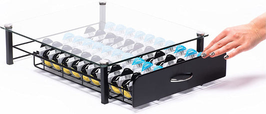 Peak Coffee Pod Drawer for 80 Tassimo Coffee Capsule Pods | Bartesian Cocktail Capsules & T Discs Drawer Tray Holder Organiser & Machine Stand with Glass Top | Smooth Drawer Action