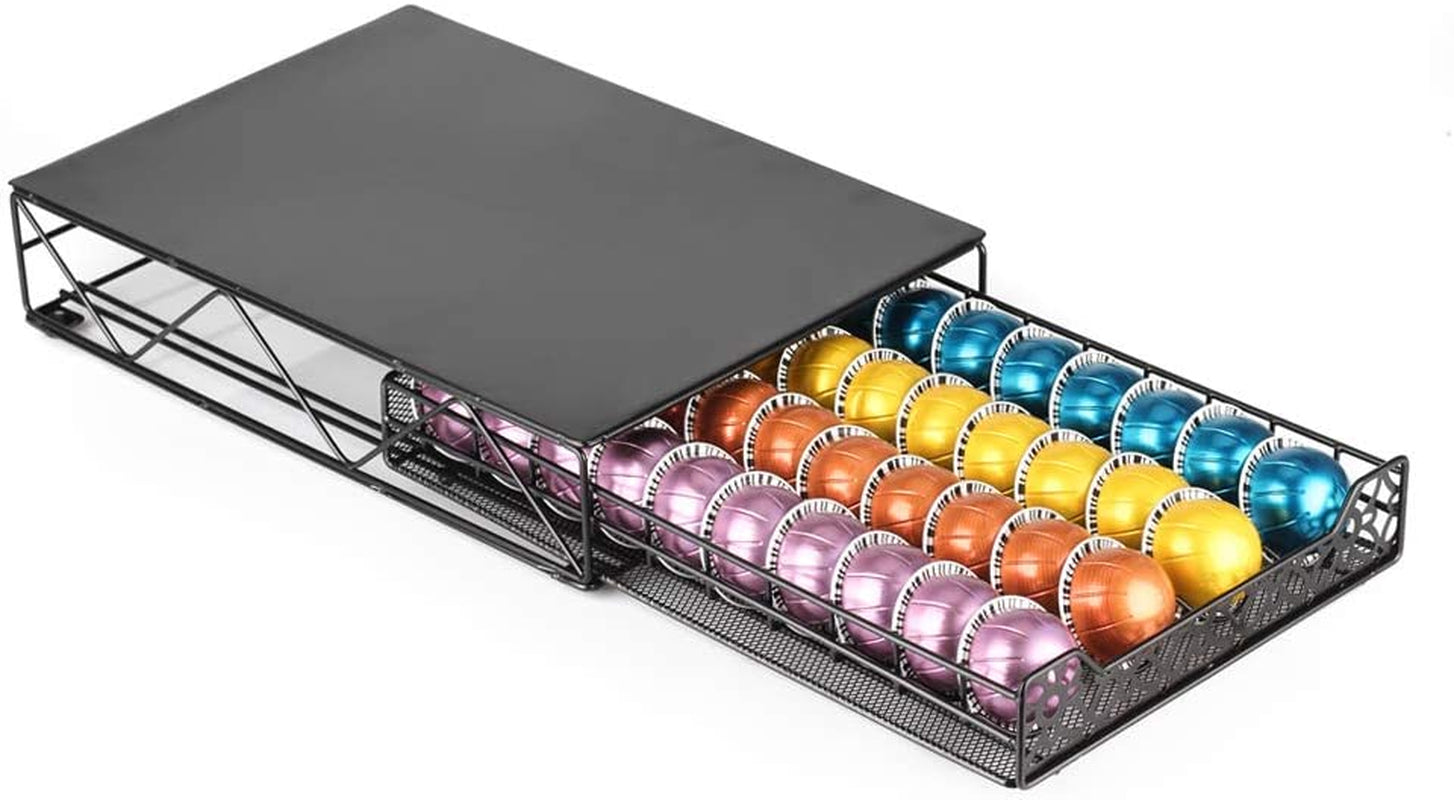 RECAPS Coffee Pod Kitchen Organizer Storage Holder Pod Drawer Compatible with Vertuoline and Vertuolineplus Machines Tempered Glass Drawer Stores 40 Coffee Pods(Coffee Pods NOT Included)