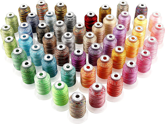 New Brothread 50 Colors Variegated Polyester Embroidery Machine Thread Kit 500M (550Y) Each Spool for Brother Janome Babylock Singer Pfaff Bernina Husqvaran Embroidery and Sewing Machines