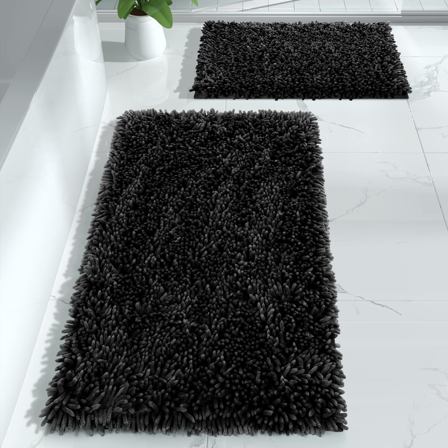 Yimobra Bathroom Rugs Sets 2 Piece, Luxury Shaggy Extra Thick Bathroom Rugs, Plush Non-Slip Mats for Bath Room Floor, Machine Wash, Ultra Absorbent, 31.5 X 19.8 + 24 X 17 Inches, Light Grey