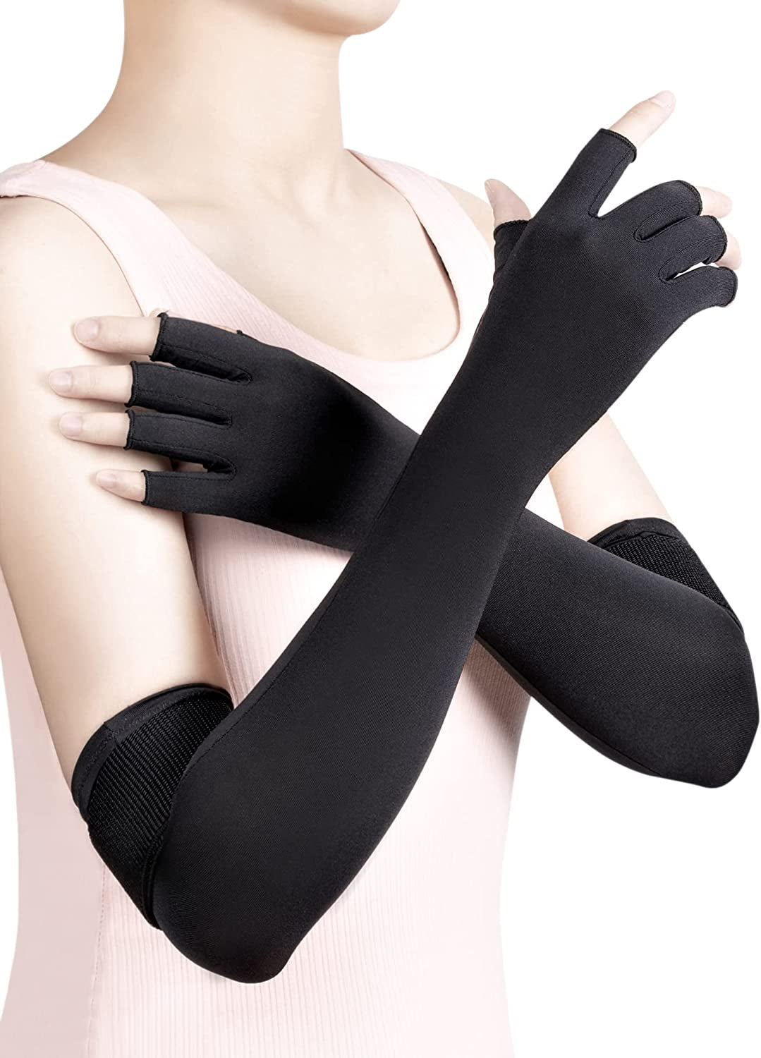 Thx4Copper Long Arthritis Gloves with Adjustable Strap - Highest Copper Infused - Extra Long Fit Glove for Women & Men 1 Pair