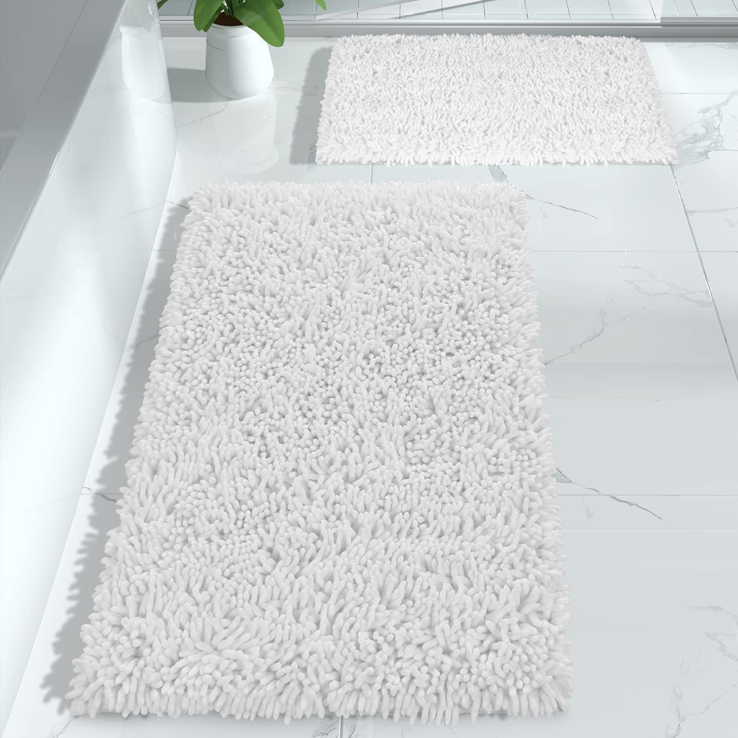 Yimobra Bathroom Rugs Sets 2 Piece, Luxury Shaggy Extra Thick Bathroom Rugs, Plush Non-Slip Mats for Bath Room Floor, Machine Wash, Ultra Absorbent, 31.5 X 19.8 + 24 X 17 Inches, Light Grey