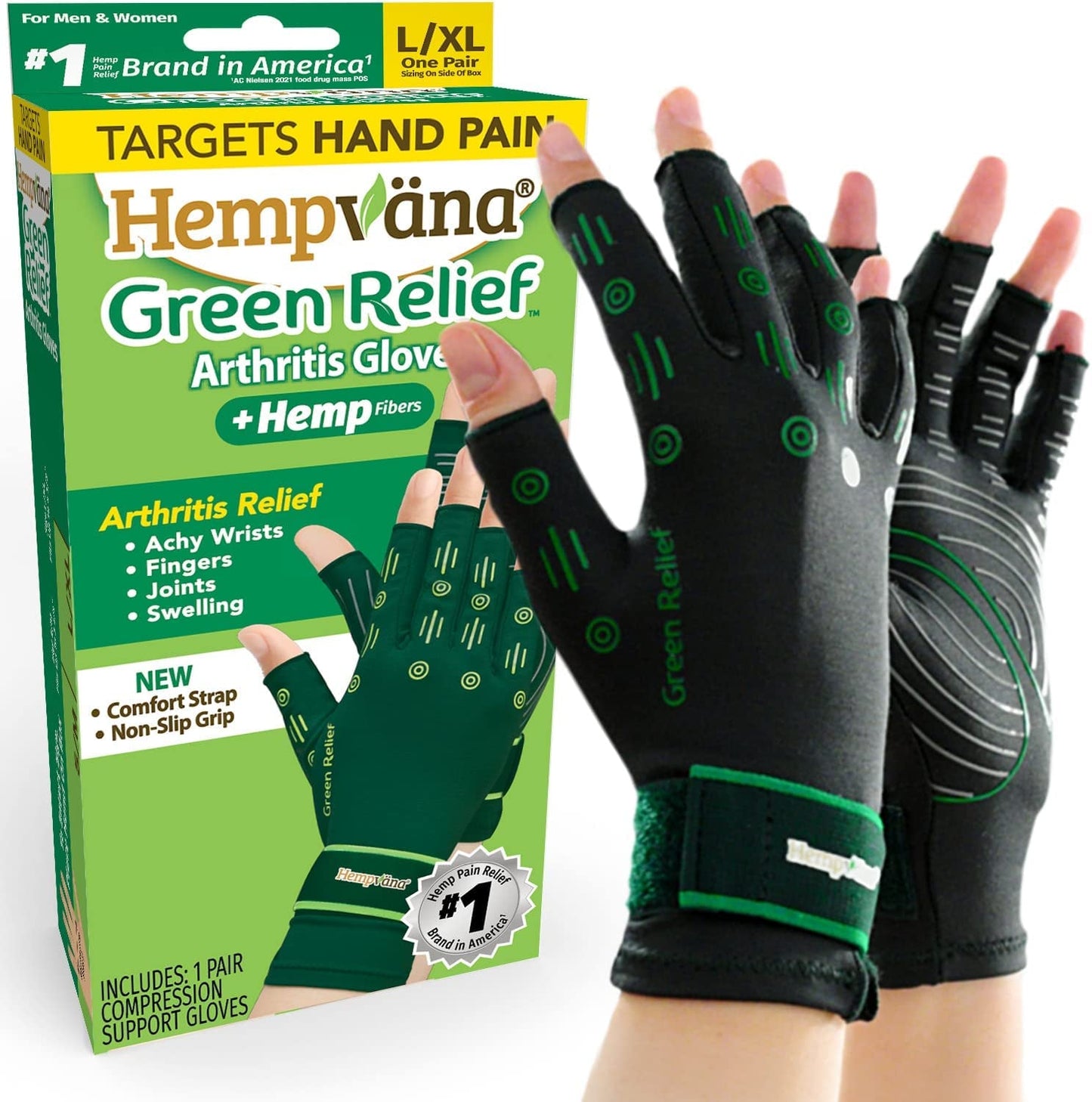 Hempvana Arthritis Compression Gloves - Fingerless Gloves Made with Cannabis Hemp Plant Fibers - Support for Wrist & Hands (S/M)