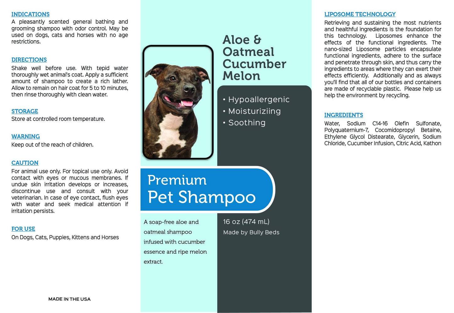 Aloe and Oatmeal Dog Shampoo ( With Cucumber Melon)