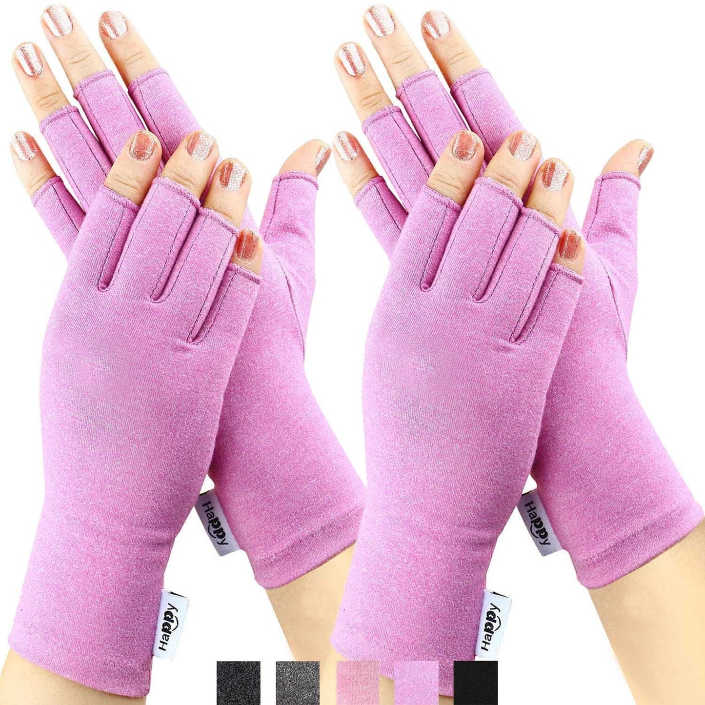 Happymart 2 Pairs Arthritis Gloves Compression Gloves for Rheumatoid & Osteoarthritis,Joint Pain Relief, Carpal Tunnel Wrist Support,Computer Typing,Fingerless Gloves for Women (Purple, Large)