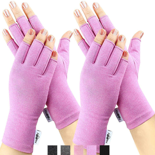 Happymart 2 Pairs Arthritis Gloves Compression Gloves for Rheumatoid & Osteoarthritis,Joint Pain Relief, Carpal Tunnel Wrist Support,Computer Typing,Fingerless Gloves for Women (Purple, Large)
