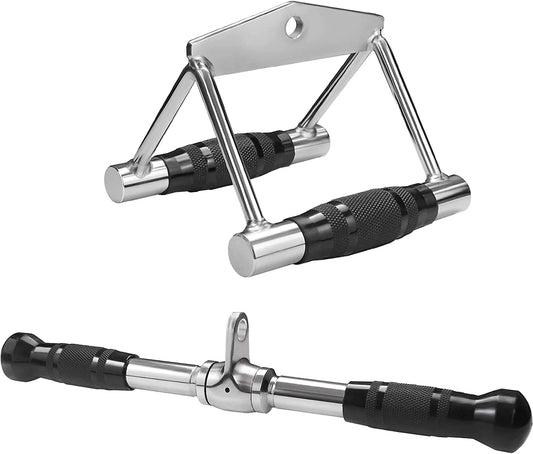 A2ZCARE Cable Machine Accessories for Weight Lifting, LAT Pull down Attachment V Handle, V-Shaped Bar, Tricep Rope, Rotating Straight Bar