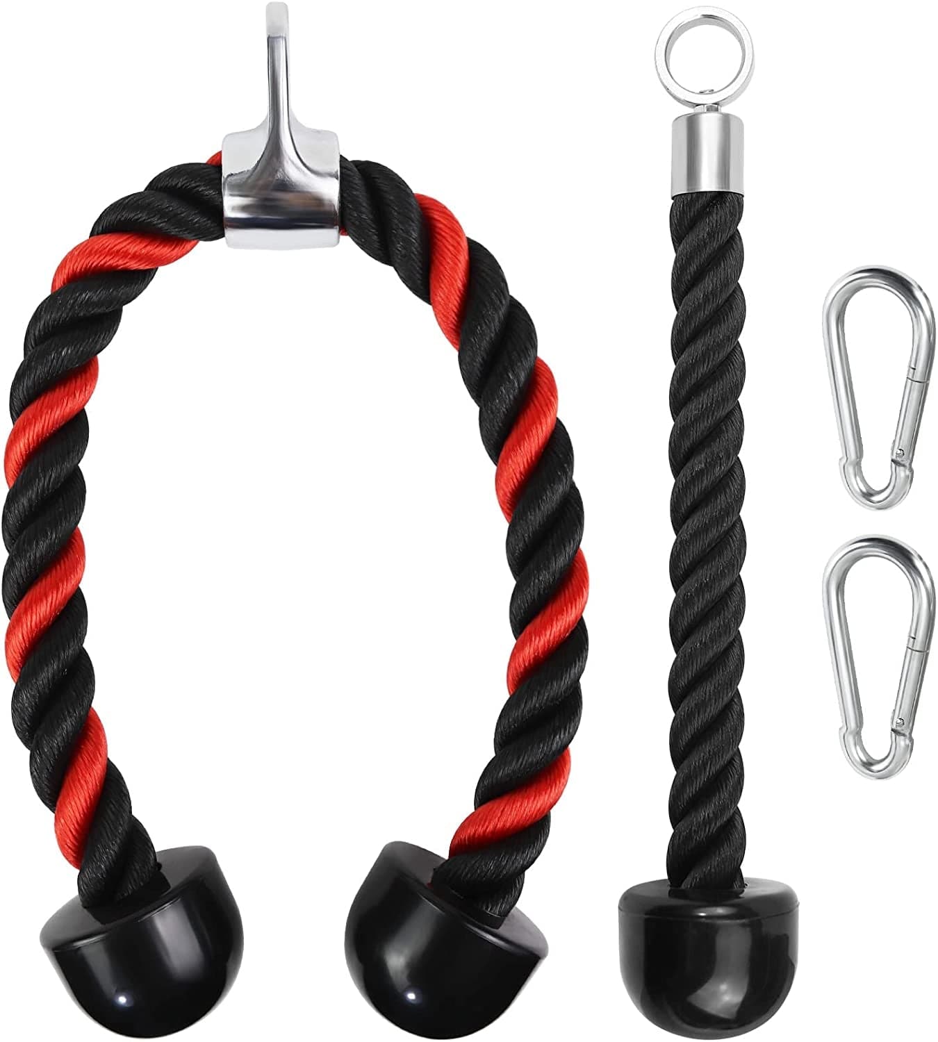 A2ZCARE Deluxe Tricep Rope Cable Attachment, 27 and 36 Inch Rope Length with Multi-Option - Single Grip and Tricep Rope for Exercise Machine Attachments with Snap Hook