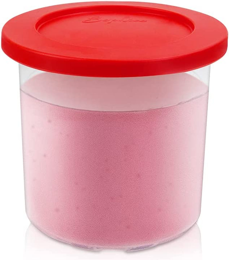 Sophico Ice Cream Pint Container with Silicone Lid Replacement, Compatible with NC301 NC300 NC299AMZ Ice Cream Maker, Airtight and Leaf-Proof (MIX2, 4 Pack)