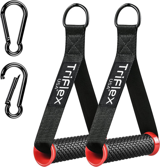 Triflexusa Elite Resistance Band Handles with Black Clips – 2 Pcs Heavy Duty Handles with Strong Carabiners – Gym Cable Machine Handles – Premium Handles for Resistance Bands for Fitness Machines
